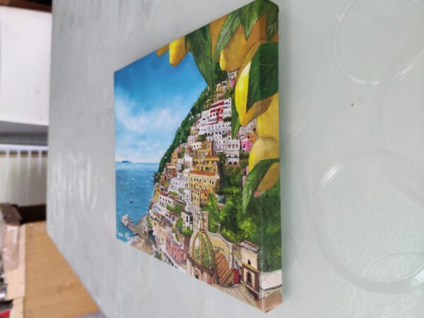 Positano con limoni - Dipinto a mano a olio su tela - immagine 2