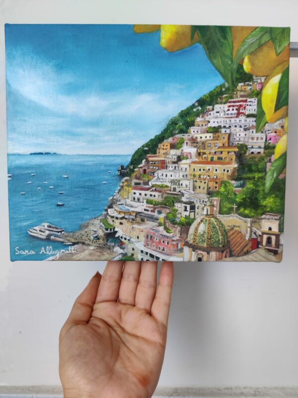Positano con limoni - Dipinto a mano a olio su tela